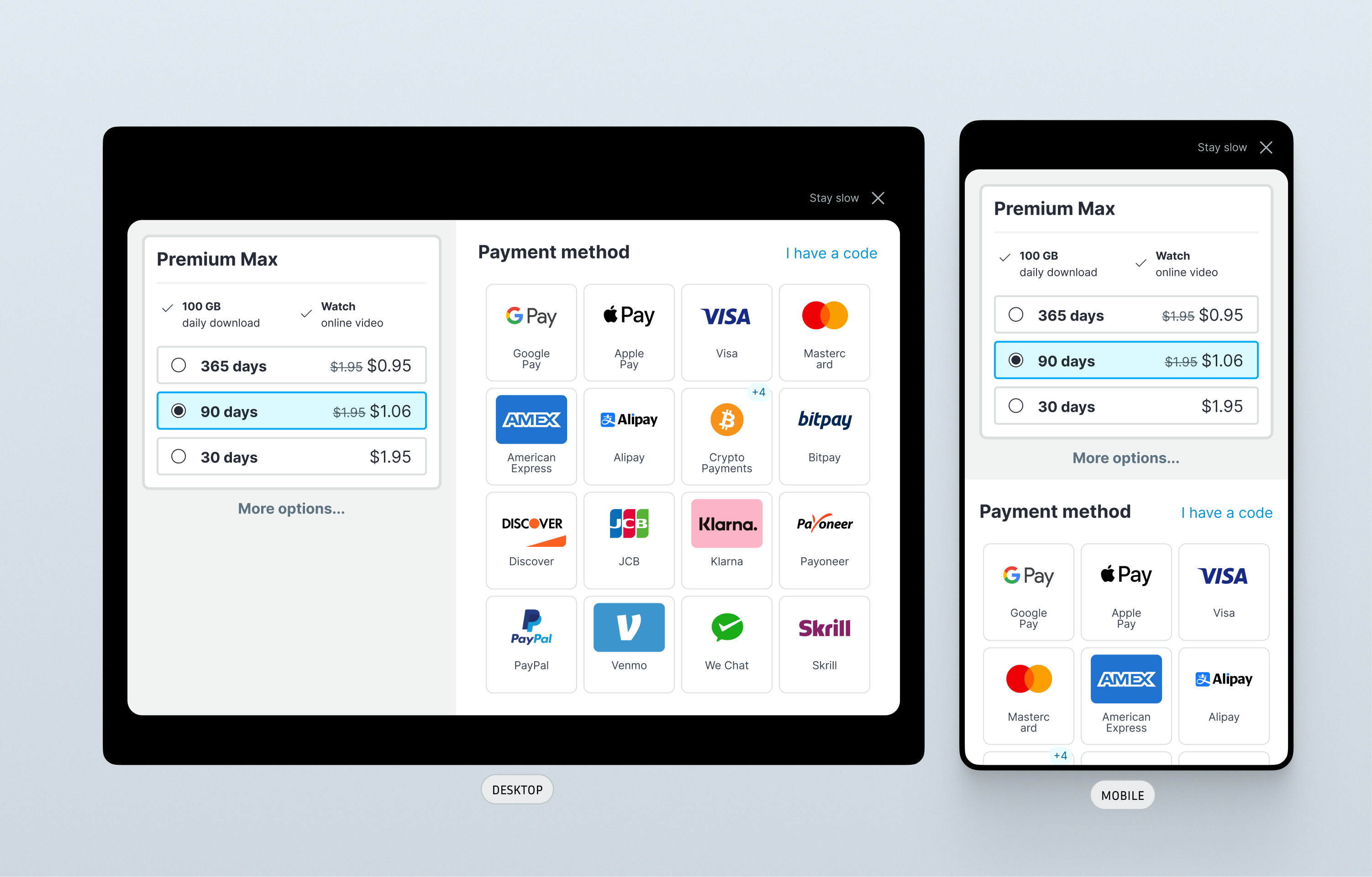 Payment flow redesign — key screen